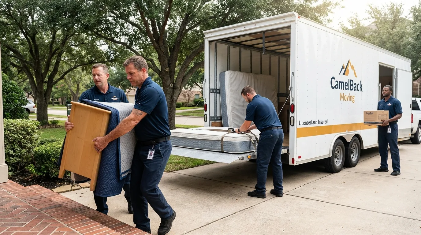 Crew loading residential truck for cross-state move from Yadkinville, NC