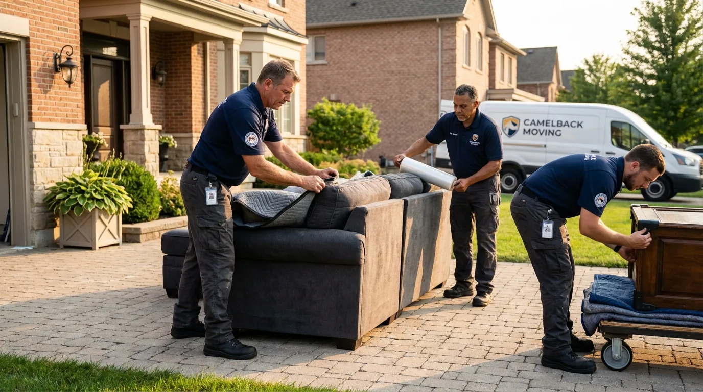 Large estate moving crew wrapping furniture in Yadkinville, NC