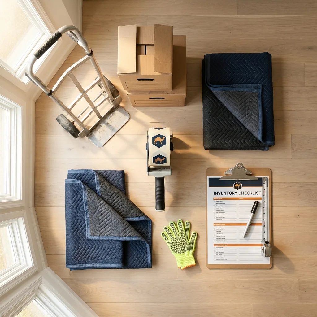 Professional moving supplies and packing materials layout for Yadkinville residential relocations